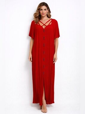 THE AVENUE women’s short sleeve button down maxi red dress /size 18